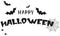 Happy Halloween background with text, bats, spider web and blood. Halloween background for poster, banner, greeting card