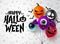 Happy halloween balloon vector banner design. Happy halloween text with colorful spooky character balloon elements like bat.