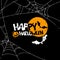 Happy Halloween banner, poster design elements. Holiday illustration with full moon, bat, pumpkin.