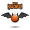 Happy Halloween. Basketball ball with horns and wings