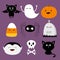 Happy Halloween. Bat, candy corn, ghost spirit, pumpkin, cat, dracula, skull bone, spider, gravestone. Cute cartoon kawaii funny