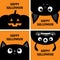 Happy Halloween. Black cat kitten head face, bat, monster, pumpkin set. Bones text font. Bone letter type. Cute cartoon pet
