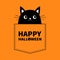 Happy Halloween. Black cat in the pocket. Cute cartoon animals. Kitten kitty character. Dash line. Pet animal collection. Orange a