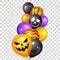 Happy Halloween. Bunch of Halloween ghost balloons and colorful confetti. Flying bunch of shiny Halloween balloons. Holidays,