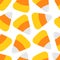 Happy Halloween. Candy corn. Decoration food element. Seamless Pattern. Wrapping paper, textile template. Print template. Flat des
