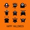 Happy Halloween card. Black monster big set. Cute cartoon scary silhouette character. Baby collection. Orange background.