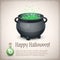 Happy Halloween card with a boiling witch cauldron
