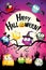 Happy Halloween card with cartoon owls