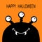 Happy Halloween card. Monster head silhouette with three eyes, fang tooth. Black color. Funny Cute cartoon character. Baby collect