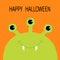 Happy Halloween card. Monster head silhouette with three eyes, fang tooth. Green color. Funny Cute cartoon character. Baby collect