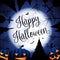 Happy halloween card with pumpkins moon and trees