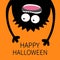 Happy Halloween card. Screaming monster head silhouette. Two eyes, teeth, tongue, hands. Hanging upside down. Black Funny Cute car