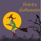 Happy Halloween card vector illustrator, witch on a broom