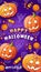 Happy Halloween. Cartoon funny pumpkins lanterns, candies, ghosts silhouettes. Vector illustration