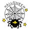 Happy Halloween cartoon icon with spider in a web