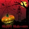 Happy halloween carved pumpkins and scary skeleton background eps10