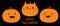 Happy Halloween. Cat pumpkin set. Funny creepy smiling face. Cute cartoon kawaii baby character. Kitten kitty eyes, ears. Greeting