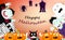 Happy Halloween, celebration party, vampire, pumpkin, mummy, cats, spooky, bats, spider and zombie cartoon cute festival poster,