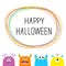 Happy Halloween. Colorful monster silhouette head face set. Cute cartoon scary character. Baby collection. Eyes, tongue, horns. Sc