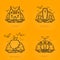 Happy halloween concept icons in line style with bats moon cauldron pumpkin coffin graves castle church.