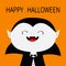 Happy Halloween. Count Dracula white head face costume. Cute cartoon kawaii smiling vampire character with fangs. Big mouth,