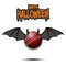 Happy Halloween. Cricket ball with horns and wings