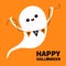 Happy Halloween. Cute ghost spirit holding bunting flag Boo. Cartoon kawaii spooky baby character. Scary flying white ghosts.
