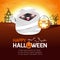 Happy halloween, Cute Little Cute Little Mummy holding pumpkin in the moonlight, halloween banner trick or Treating poster Party
