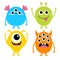 Happy Halloween. Cute monster icon set. Four cartoon kawaii colorful scary funny character. Funny baby collection. Eyes, tongue,