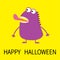 Happy Halloween. Cute violet monster icon. Cartoon colorful scary funny character. Eyes, mouth showing tongue. Funny baby collecti