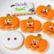 Happy Halloween day with funny Cookies, different Pumpkin biscuits on plate. Trick or Threat, Hello October, fall autumn,