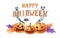 Happy halloween decoration. Hand drawn jack head pumpkins, ghosts, spider decoration. Watercolor illustration. Spooky