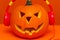 Happy Halloween decorations festival and music concept background.Mix variety and pumpkin listening music