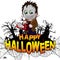 Happy Halloween Design template with killer on white isolated background.