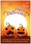 Happy Halloween editable poster with scared and angry pumpkins on orange background with full moon. Happy Halloween
