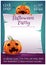 Happy Halloween editable poster with smiling and scared pumpkins with parchment on dark blue background with bats. Happy