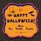 Happy Halloween emblem greeting card on polka dots background
