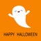 Happy Halloween. Flying baby ghost spirit. Boo. Cute cartoon white scary spooky character. Smiling face, hands. Flat design.