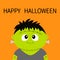 Happy Halloween. Frankenstein monster. Cute cartoon funny spooky baby character. Green head face. Greeting card. Flat design. Oran