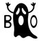 Happy Halloween. Funny black flying ghost with hands. Boo text. Greeting card. Cute cartoon character. Scary spirit. Baby