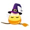 Happy Halloween - funny candy corn illustration in witch costume. Handmade sticker print