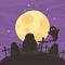 Happy halloween, ghost cemetery moon night sky trick or treat party celebration