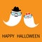 Happy Halloween. Ghost spirit family set with lips, mustaches eyeglasses, hat, bow. Scary white ghosts. Cute cartoon character. Sm