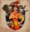 Happy Halloween gift card, full moon and sexual witch,