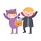 Happy halloween, girl cat and boy dracula costumes with pumpkin candies