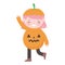 Happy halloween, girl pumpkin costume cartoon character isolated design icon