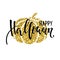 Happy halloween with gold pumpkin silhouette. Hand drawn creative calligraphy and brush pen lettering. design for holiday greeting