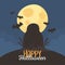 Happy halloween, gravestone bats moon night trick or treat party celebration