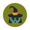 Happy halloween, green skull with witch hat trick or treat party celebration flat and block icon