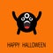 Happy Halloween greeting card. Black screaming silhouette monster with eyes, teeth, tongue. Funny Cute cartoon character. Baby col